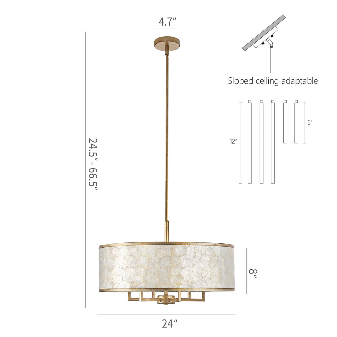 Getledel 24-Inch 6-Light Capiz Shell Drum Chandelier