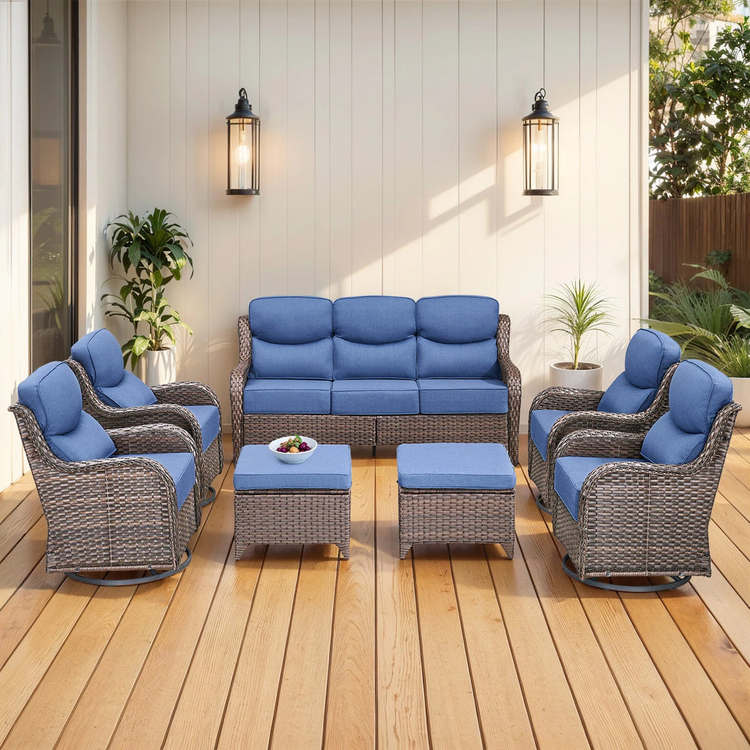 7-Piece Patio Furniture Set with Swivel Glider Chairs, 6-Inch Ultra-Plush Cushions & Water-Resistant Olefin Fabric