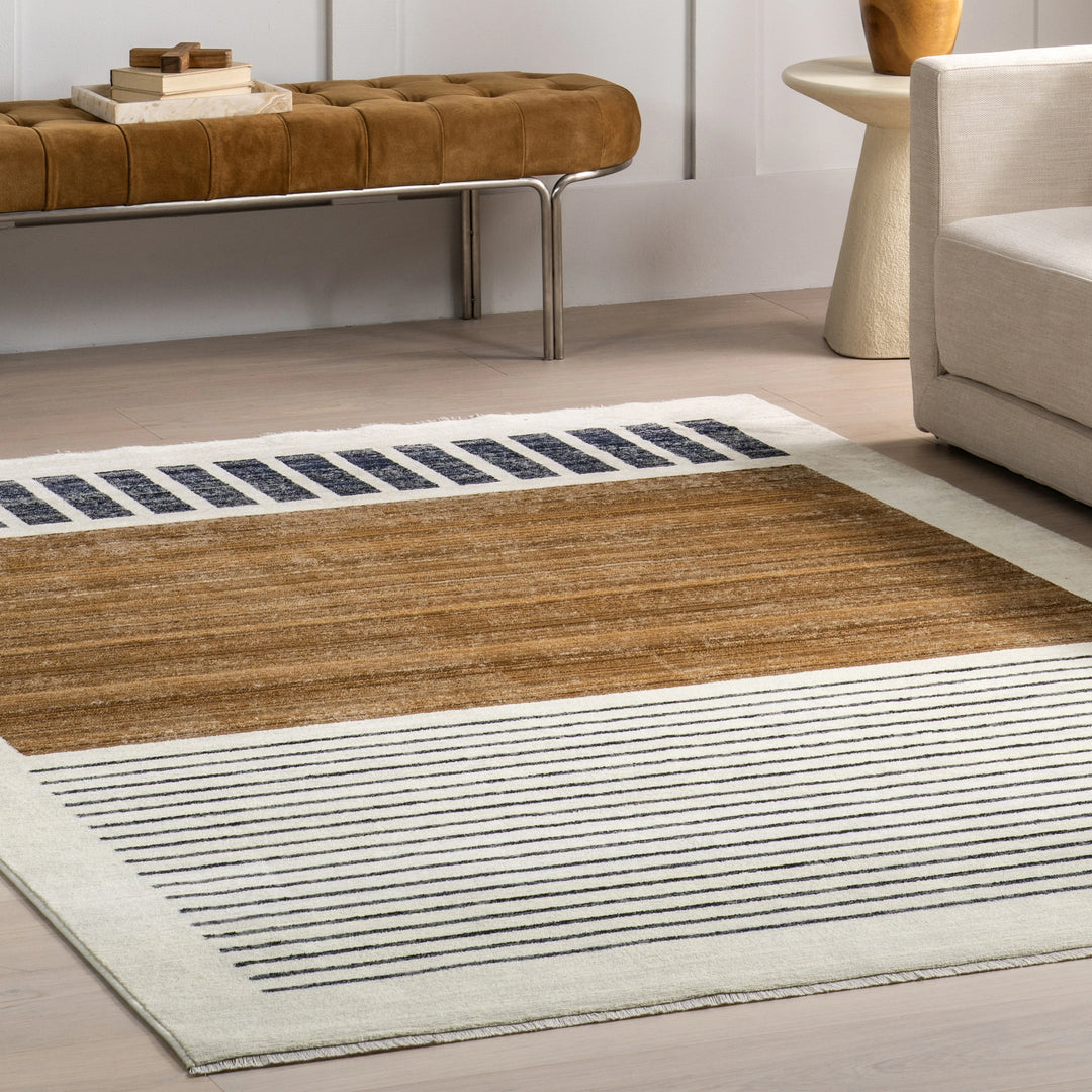 Keeva Modern Striped Fringe Area Rug