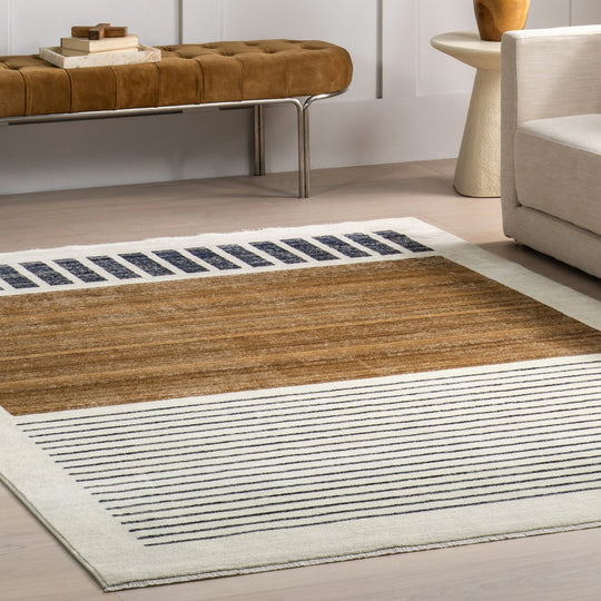 Keeva Modern Striped Fringe Area Rug