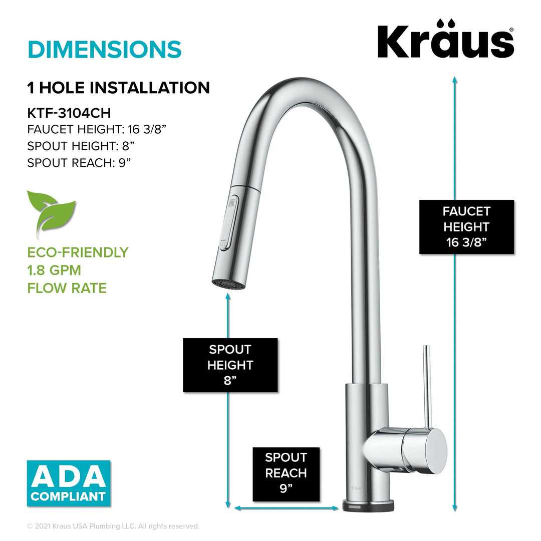 2-Function 1-Handle 1-Hole Pulldown Sprayer Brass Kitchen Faucet