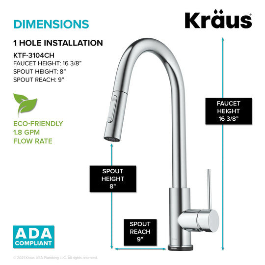 2-Function 1-Handle 1-Hole Pulldown Sprayer Brass Kitchen Faucet