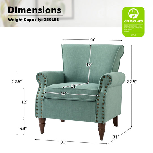 Nyctelius Upholstered Comfy Accent Chair with Turned Wooden Legs and Nailhead Trim Set of 2 by