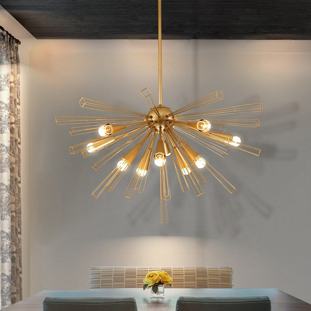 10-Light 34" W Contemporary Geometric Dandelion Sputnik Sphere Chandelier
