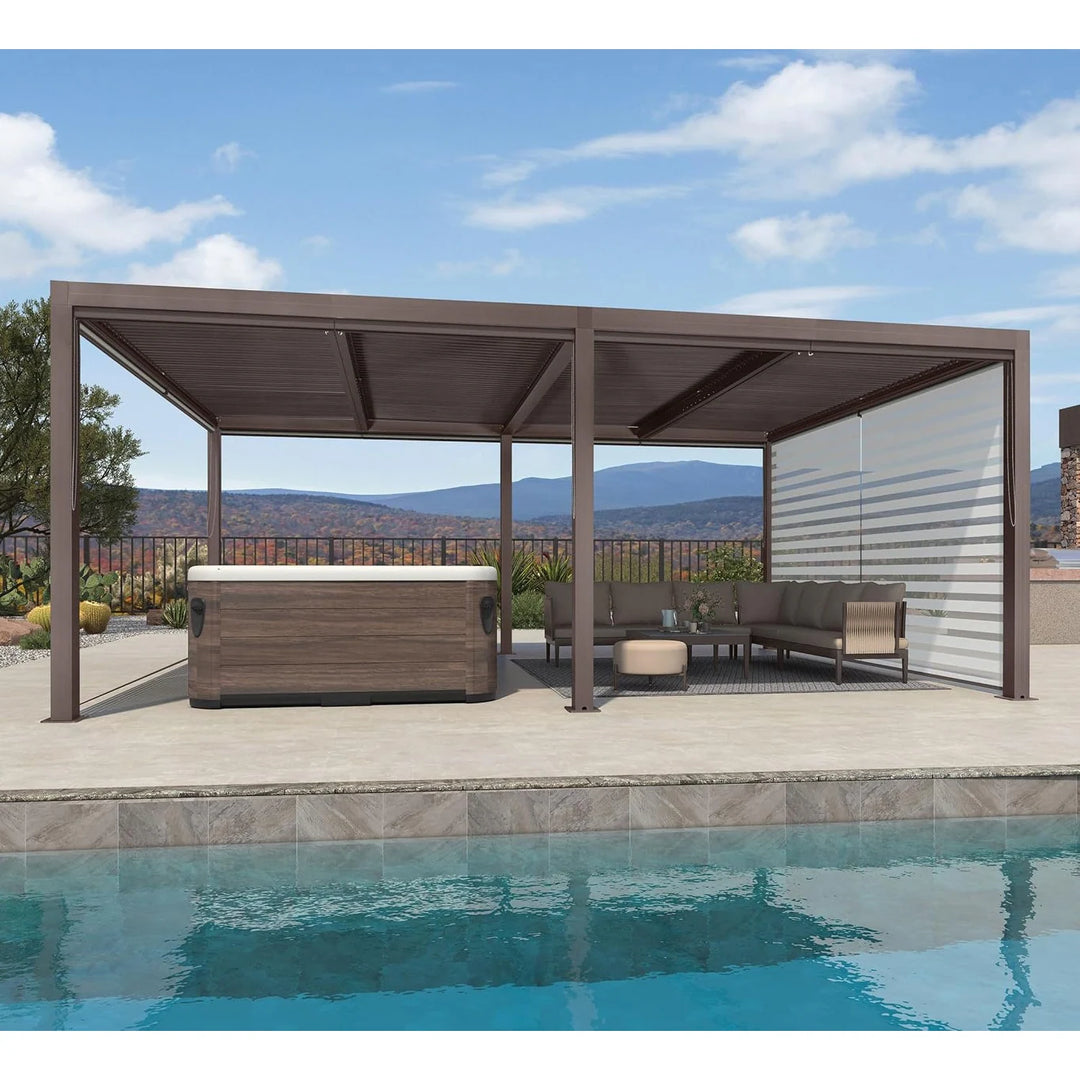 Bronze Louvered Pergola with Adjustable Roof for Deck Backyard Garden Hardtop Gazebo