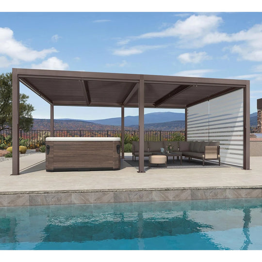 Bronze Louvered Pergola with Adjustable Roof for Deck Backyard Garden Hardtop Gazebo