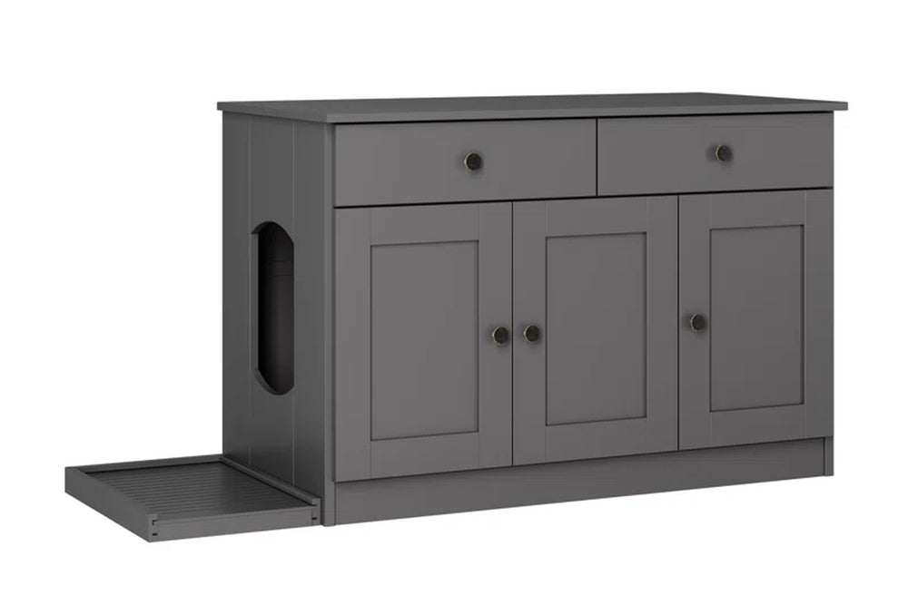 Palace Imports 100% Solid Wood Haajarah 3-Door Cat Litter Enclosure with 2-Drawers and Litter Catch