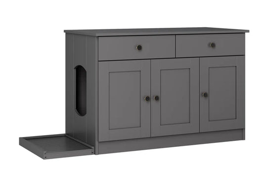 Palace Imports 100% Solid Wood Haajarah 3-Door Cat Litter Enclosure with 2-Drawers and Litter Catch