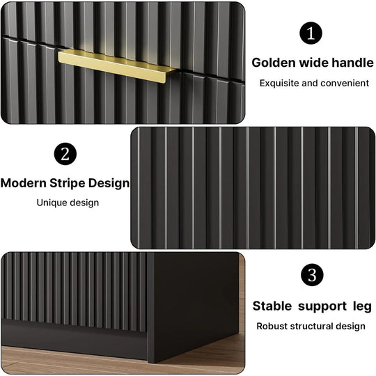 Set of 2 Fluted Nightstand with 2 Drawers, Modern Storage Bedside Table Wooden End Table for Bedroom