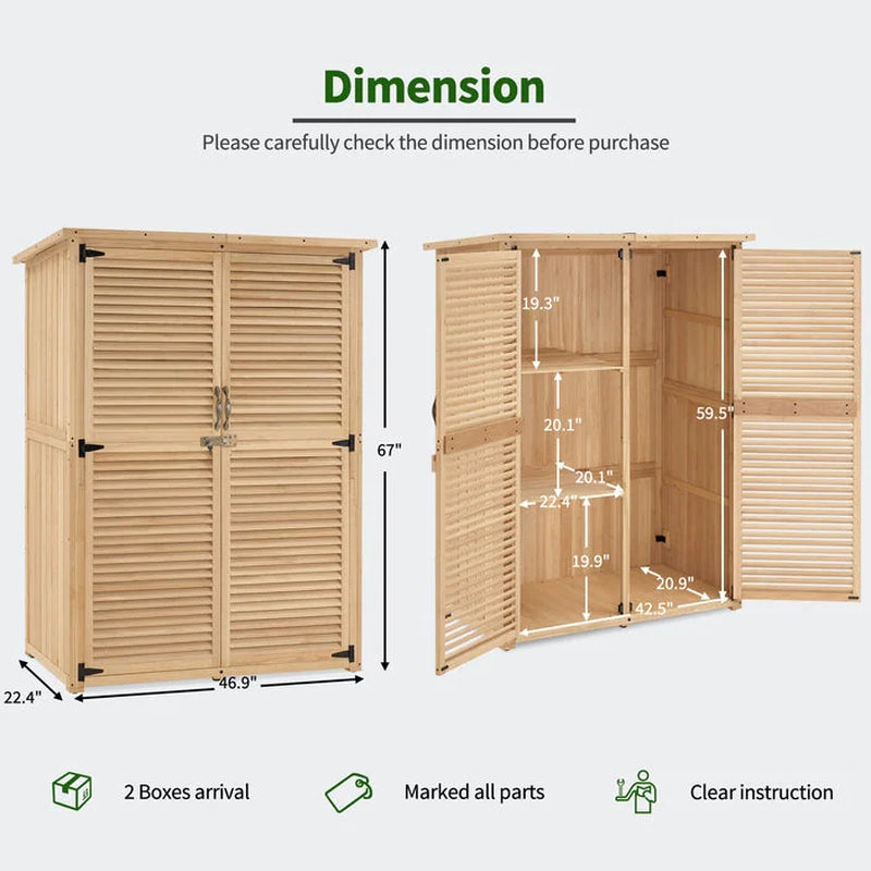 Outdoor Storage Cabinet Shed, Shuttered Doors with Lock, Wooden 0709 / 0808 / 1900
