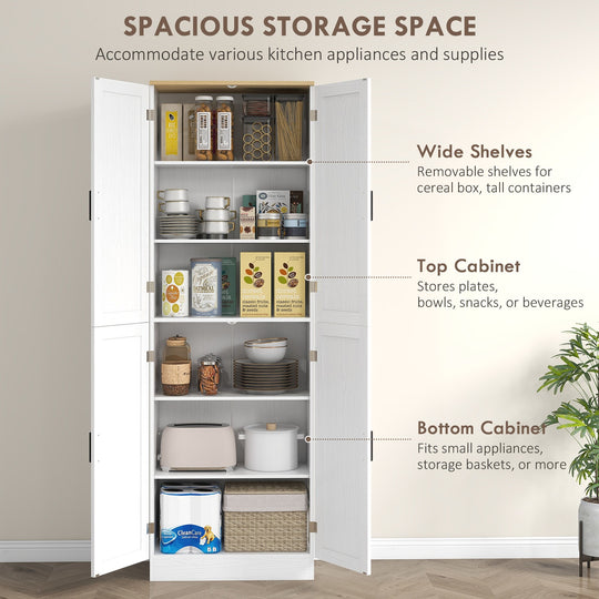 67" Freestanding Kitchen Pantry, 4-Door Storage Cabinet Organizer with Adjustable Shelves, Kitchen Cabinet