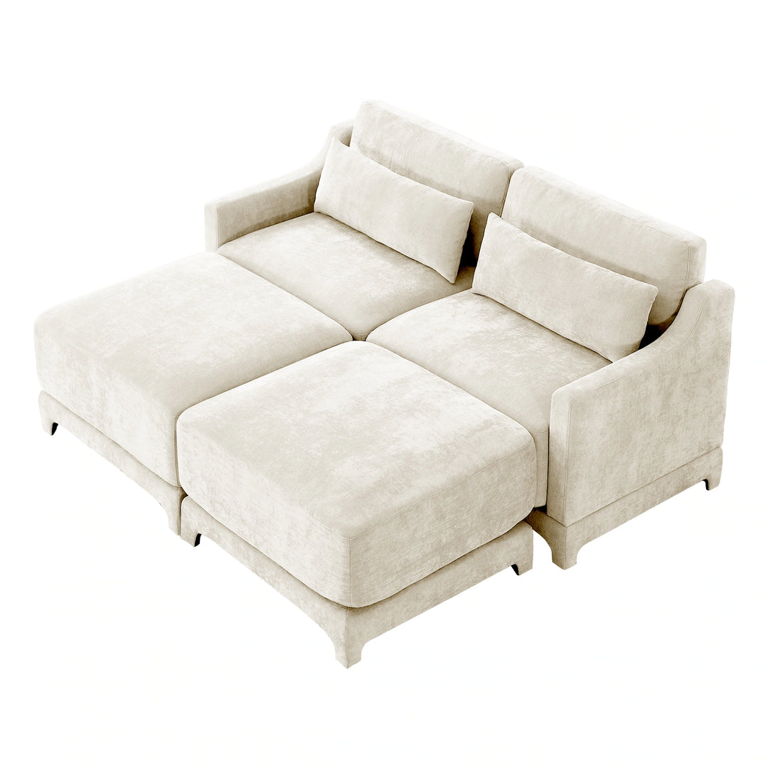Modern Chenille 4-Seater Sofa with 2 Ottoman, Lumbar Cushions, Ergonomic Backrest, High-Resilience Spongeand Tufted Armrests