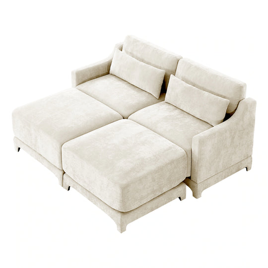 Modern Chenille 4-Seater Sofa with 2 Ottoman, Lumbar Cushions, Ergonomic Backrest, High-Resilience Spongeand Tufted Armrests