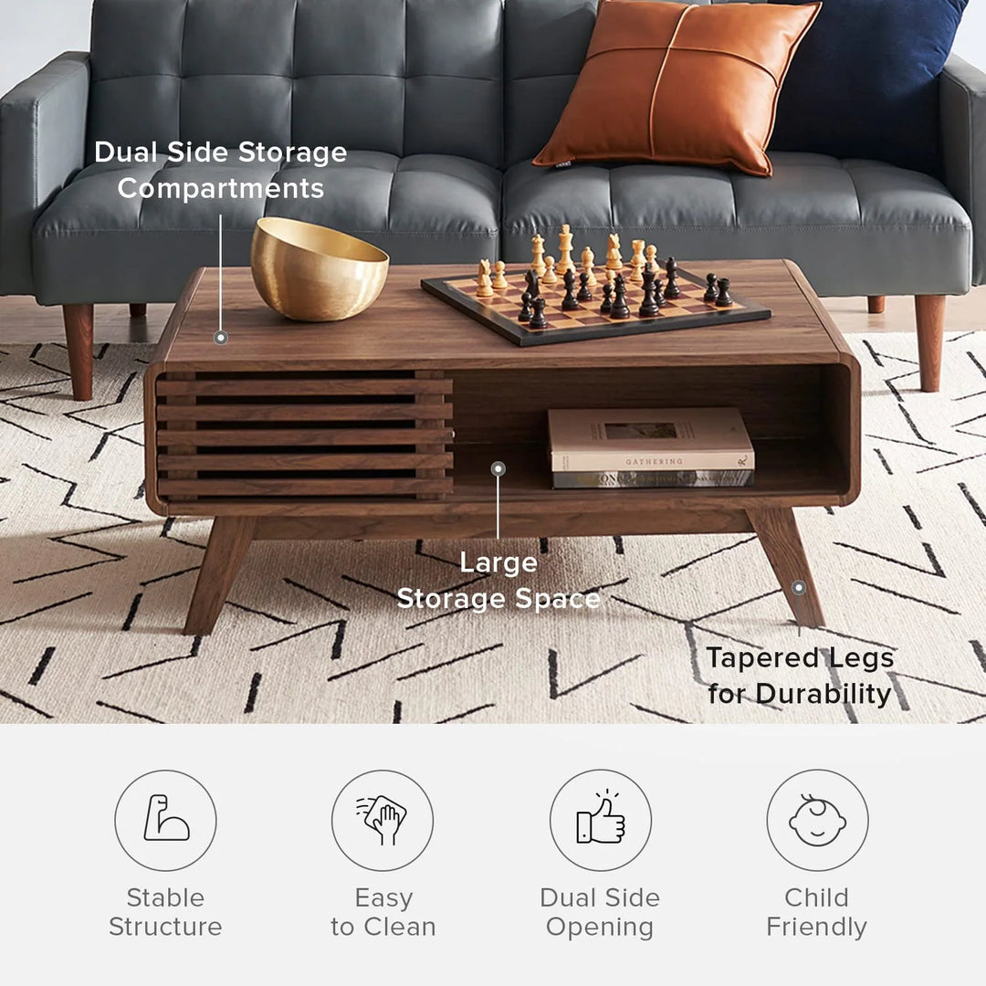 Mopio Ensley Mid-Century Modern Coffee Table with Dual Side Storage, Centerpiece for Your Living Room