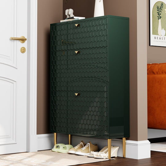 Wood 24 Pairs Shoe Storage Cabinet with 3 Flip Drawers