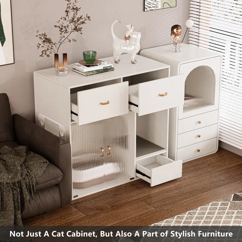 Tilesha Cat Litter Box Enclosure, 37.4'' Furniture Style Hidden Litter Box Cat Cabinet with Storage for Large Cats