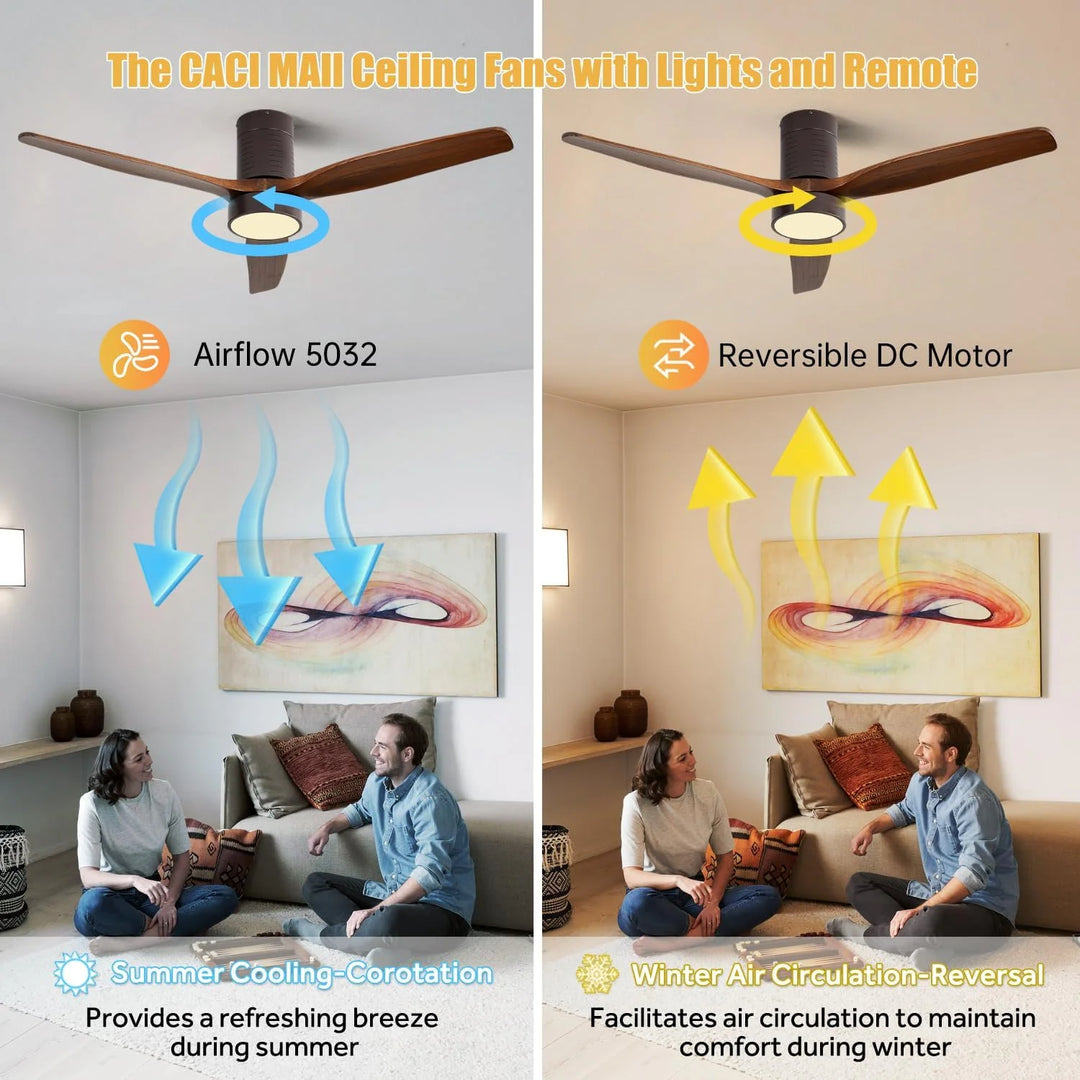 Sofucor 42"/48"/ 52"/60"Noiseless Walnut Wood Ceiling Fan with Remote Control, Integrated Light Optional