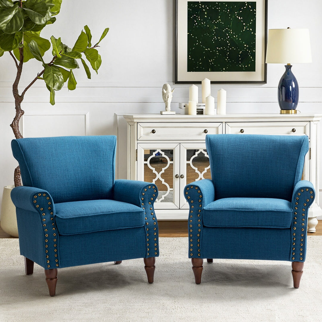 Nyctelius Upholstered Comfy Accent Chair with Turned Wooden Legs and Nailhead Trim Set of 2 by