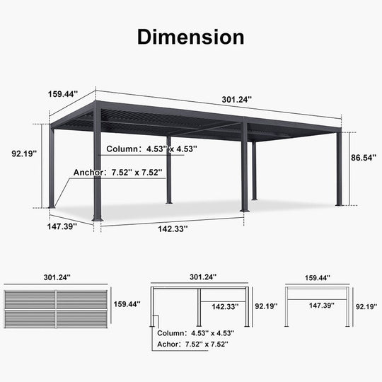 Solar Louvered Pergola with LED String Lights Aluminum Outdoor Pergola with Adjustable Roof for Patio Garden