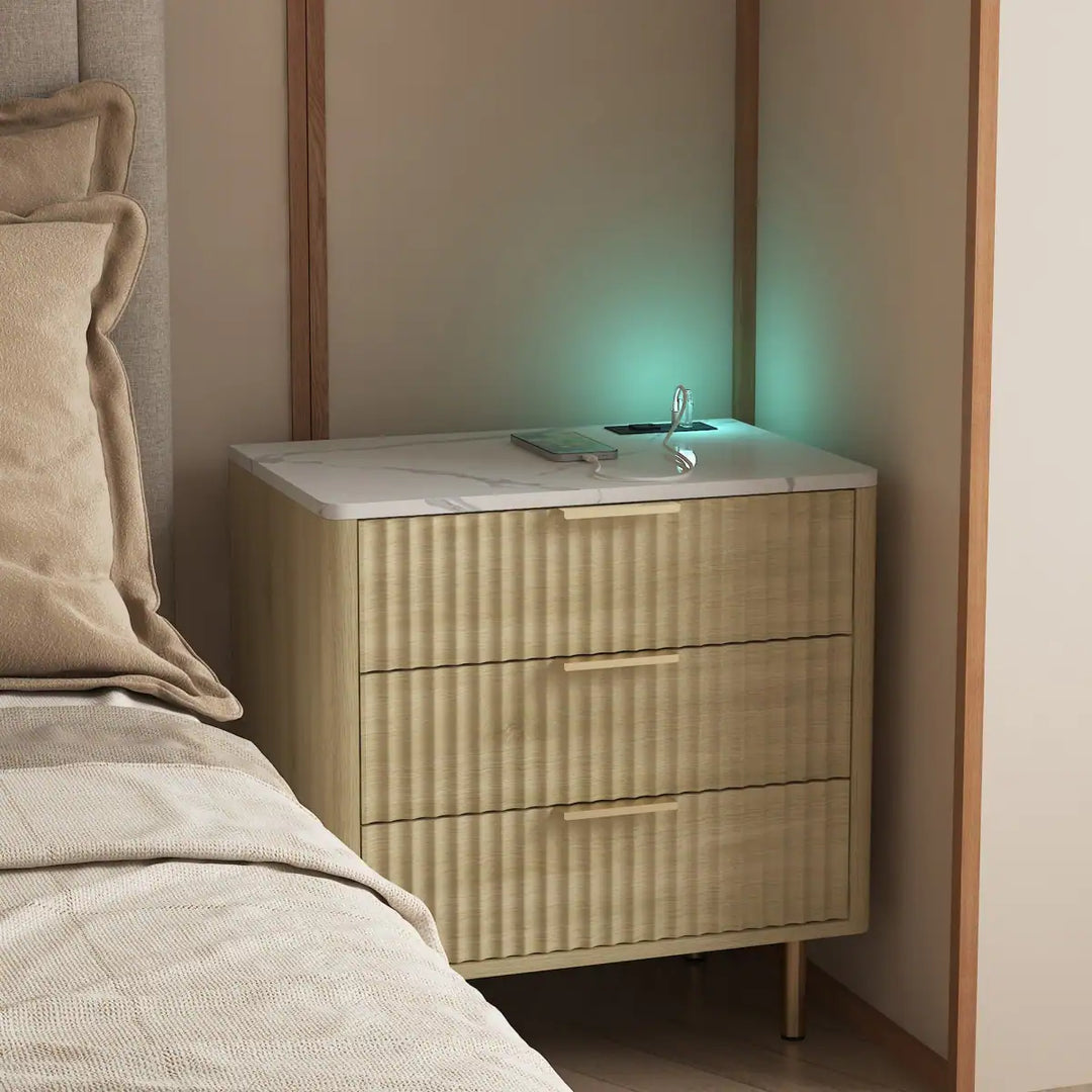 22.83" Modern Nightstand with Night Light and Charging Station