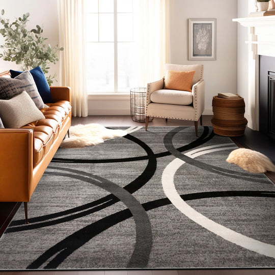 Contemporary Abstract Circles Design Area Rug