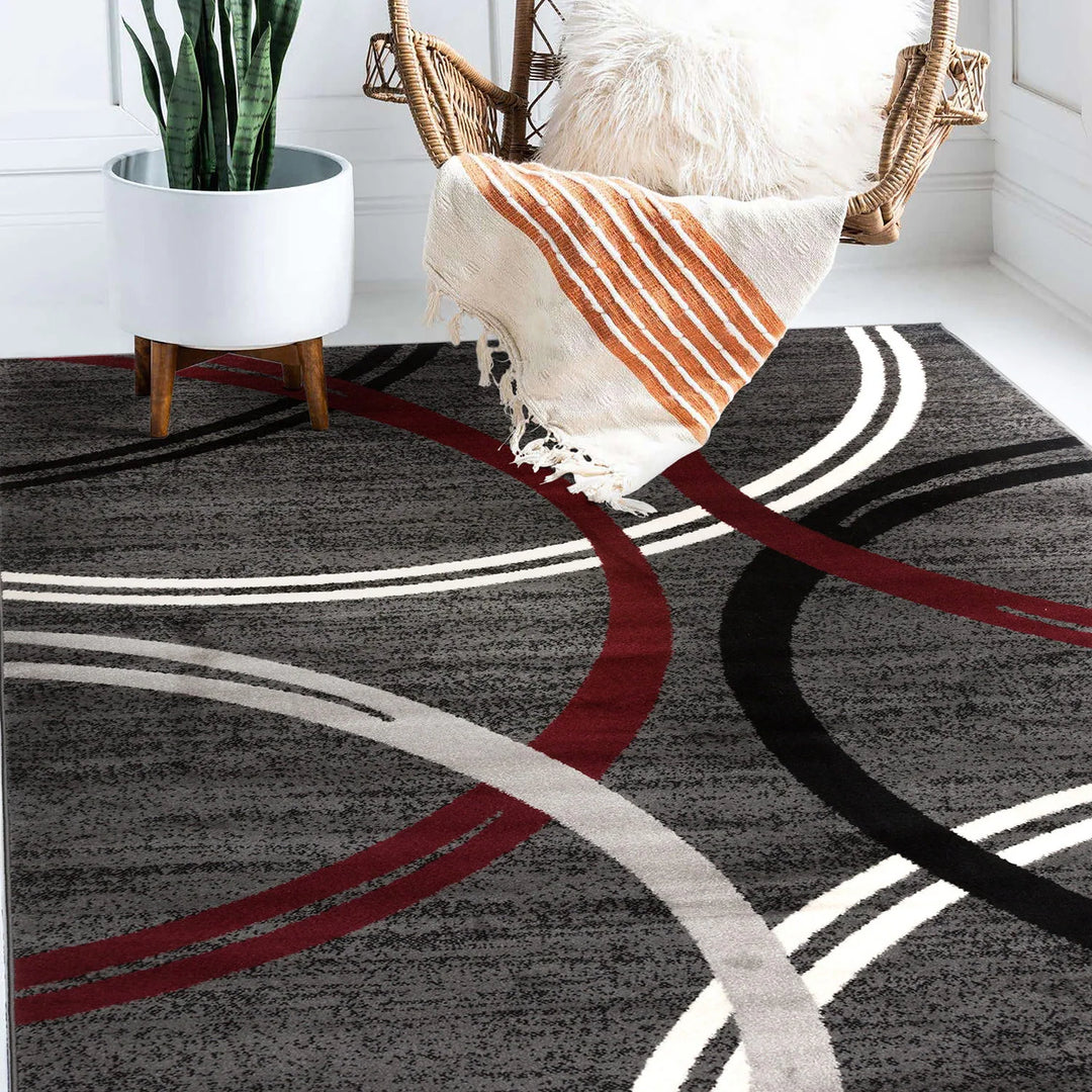 Contemporary Abstract Circles Design Area Rug