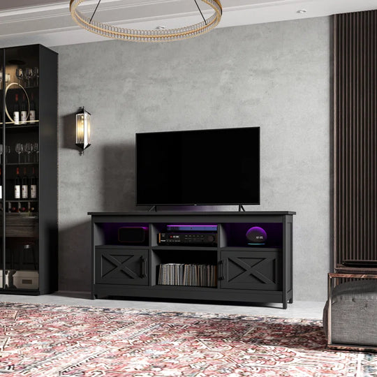 Mercato Modern Farmhouse TV Stand Media Console Media Center with LED Light and Charging Station