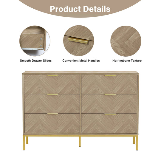 6-Drawer Double Dresser Modern Wood Chest of Drawers for Bedroom Living Room