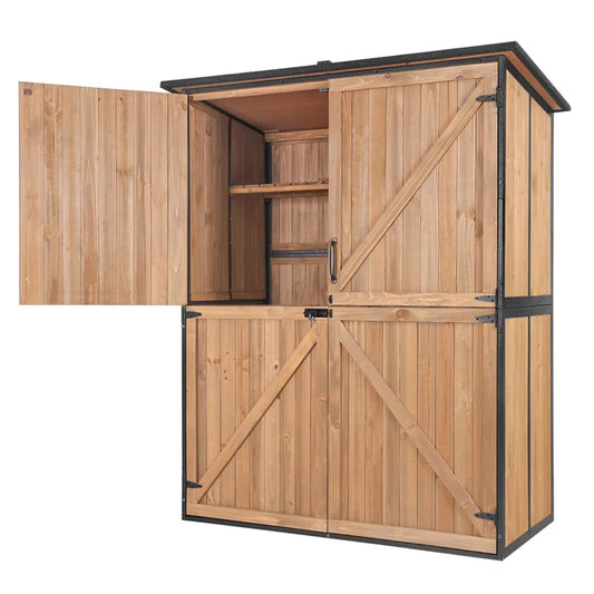 Outdoor Storage Shed with Metal Frame,Large Wooden Tool Cabinet with Adjustable Shelfs, House Garden Shed for Backyard Garden Patio Lawn