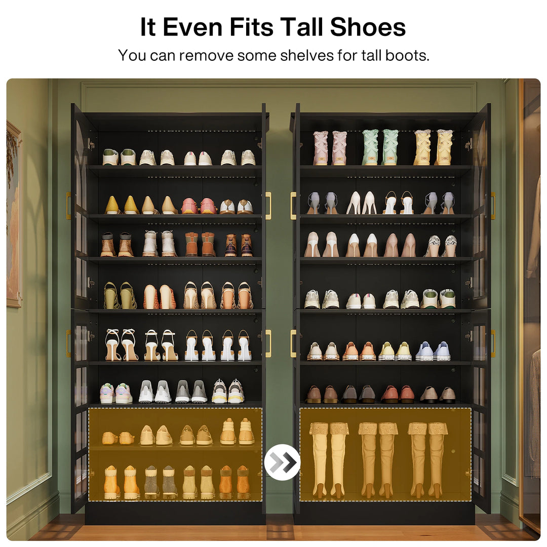 35 Pairs Tall Shoe Storage Cabinet with Doors, 8 Tiers Shoe Rack Organizer with LED Light and Adjustable Shelves for Entryway