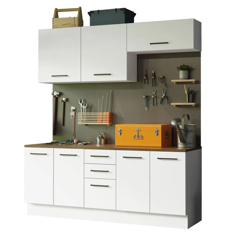 Latitude Run 4-Piece Garage and Utility Room Storage Cabinet Set 78 Inch with 33 Inch Base Cabinet and 31 Inch Slim Wall Cabinet Modular Storage Organization Unit - White