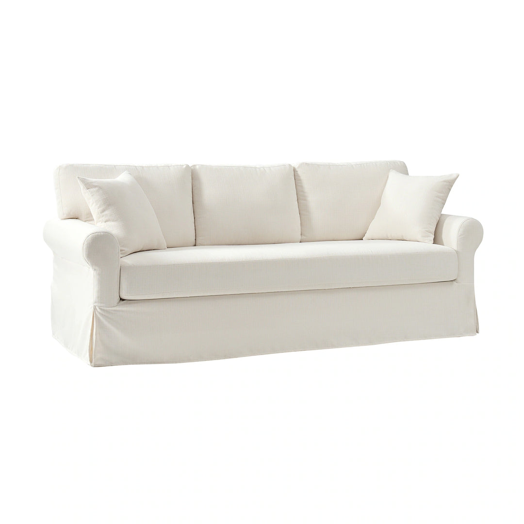 Enrico 82" Farmhouse Slipcovered Sofa with Rolled Armrest by