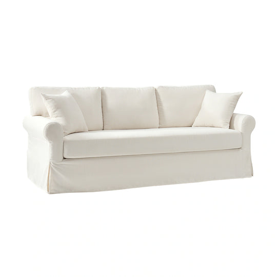 Enrico 82" Farmhouse Slipcovered Sofa with Rolled Armrest by