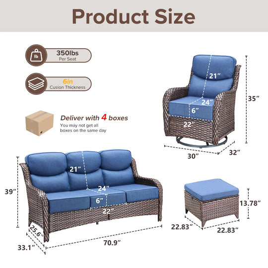 7-Piece Patio Furniture Set with Swivel Glider Chairs, 6-Inch Ultra-Plush Cushions & Water-Resistant Olefin Fabric