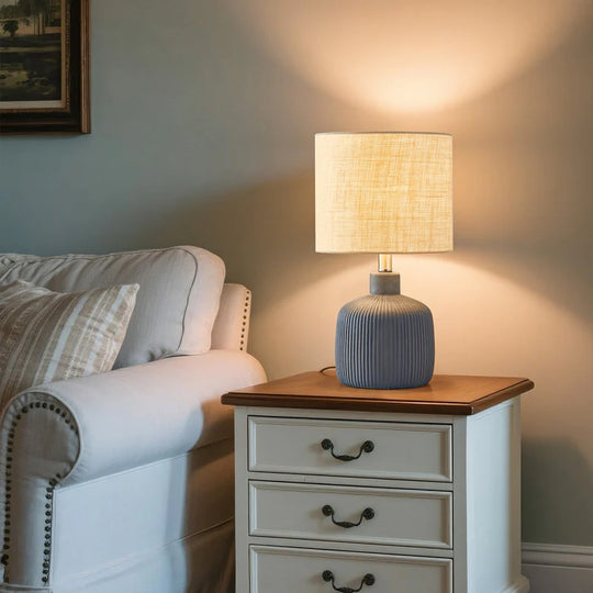 Fluted Ceramic Table Lamp (H18.25" X W10" X D10")