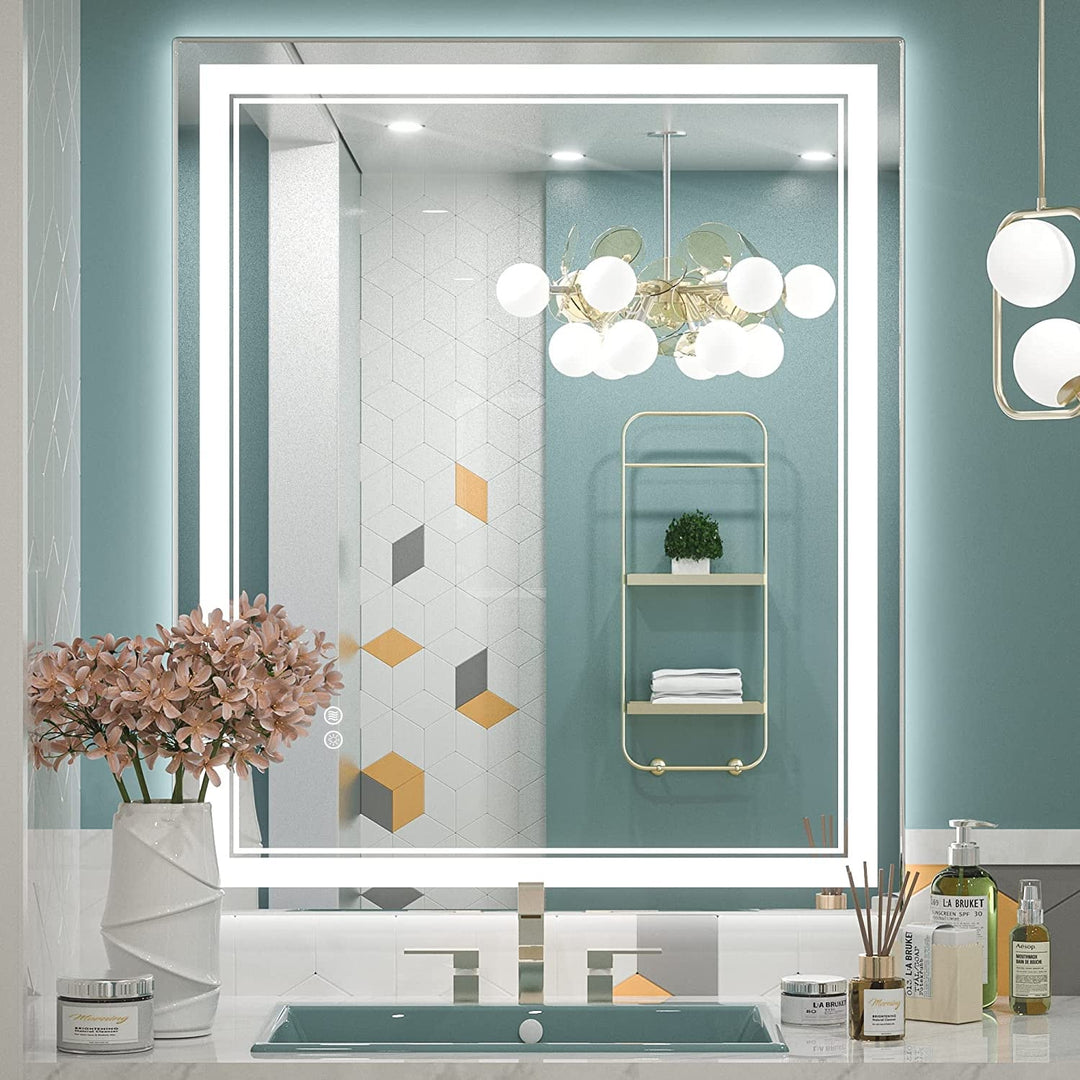 Full Size Front & Back LED Lighted Anti-Fog Tempered Glass Wall Bathroom Vanity Mirror, 3-Year Warranty & ETL Certification