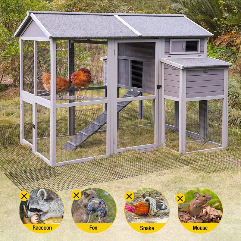 25.7 Square Feet Chicken Coop with Chicken Run for up to 10 Chickens