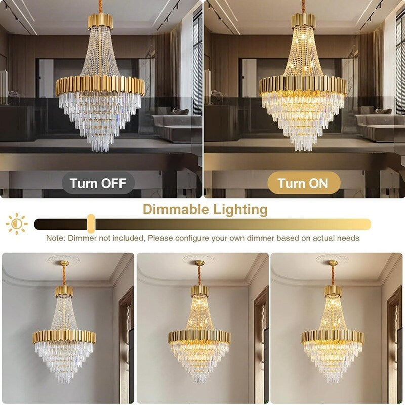 Large Crystal Chandelier - 35.4"Modern 6-Tier 17-Light Chrome Ceiling Light, Luxury K9 Crystal