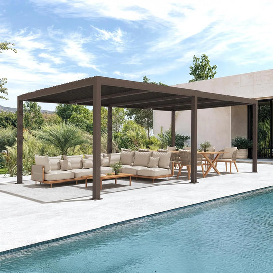 Bronze Louvered Pergola with Adjustable Roof for Deck Backyard Garden Hardtop Gazebo