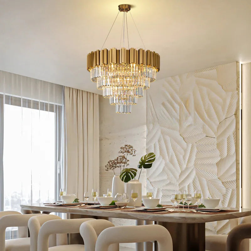 Large Crystal Chandelier - 35.4"Modern 6-Tier 17-Light Chrome Ceiling Light, Luxury K9 Crystal