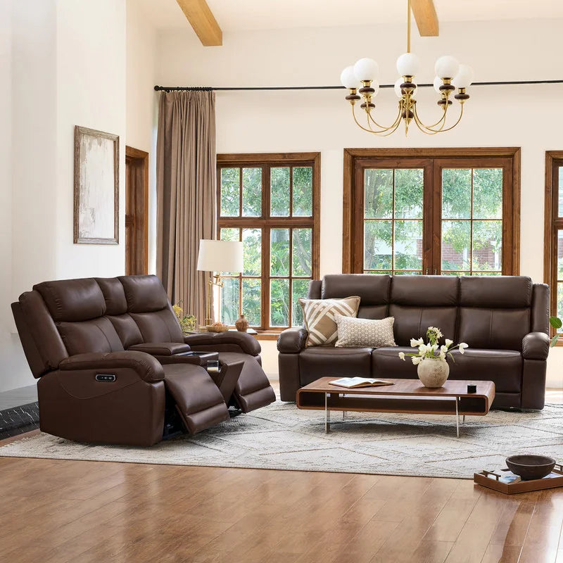 Hadlee Genuine Leather Reclining Sofa with Multi-Function Console.