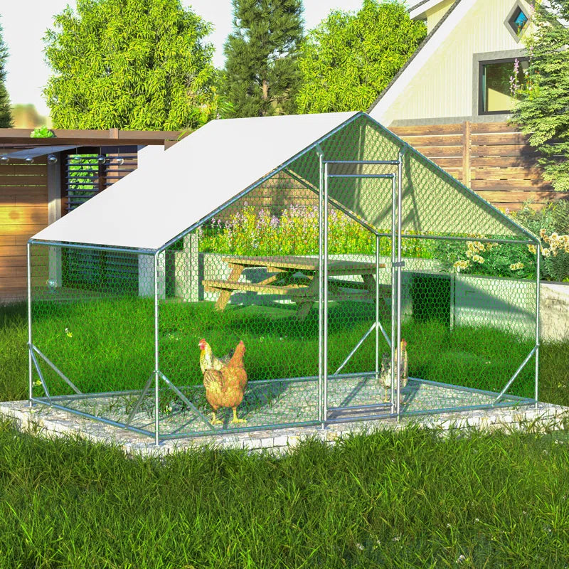 Ceilidh Metal Chicken Run Coop, Walk-In Poultry Cage with Waterproof & Anti-Uv Cover Lockable Door Design