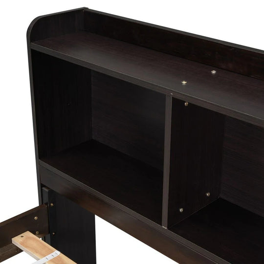 Storage Platform Bed with Bookcase Headboard,Drawers and Bed End Storage Case,Full Size