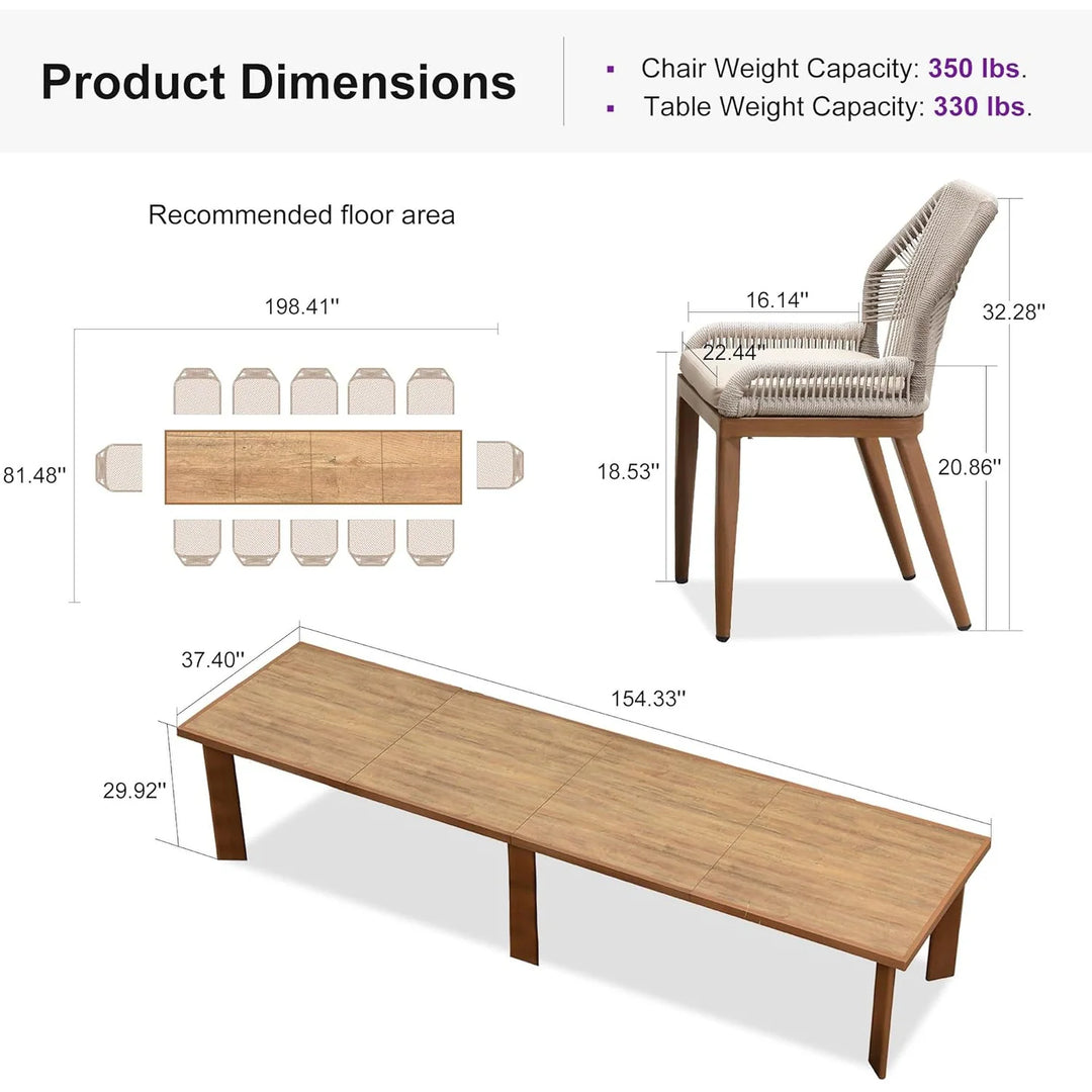 Dining Set Patio Metal Rectangular Table and Wicker Rattan Chairs for outside Porch Modern Outdoor Furniture Sets