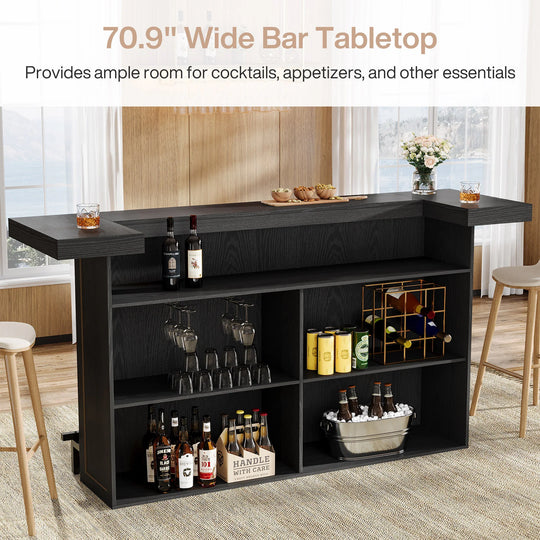 70.9" Wooden Home Bar Table with Wine Glass Holder, Pub Storage Unit Accent Table for Home Patio Basement