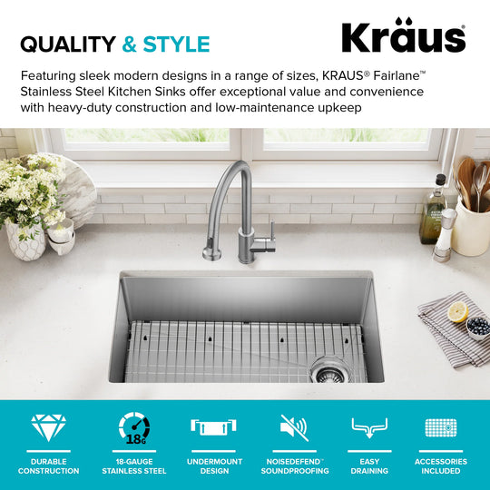 Fairlane Undermount 18 Gauge Stainless Steel Kitchen Sink