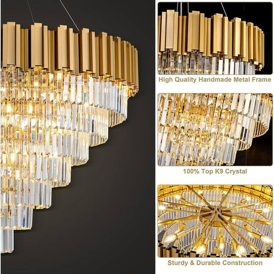 Large Crystal Chandelier - 35.4"Modern 6-Tier 17-Light Chrome Ceiling Light, Luxury K9 Crystal