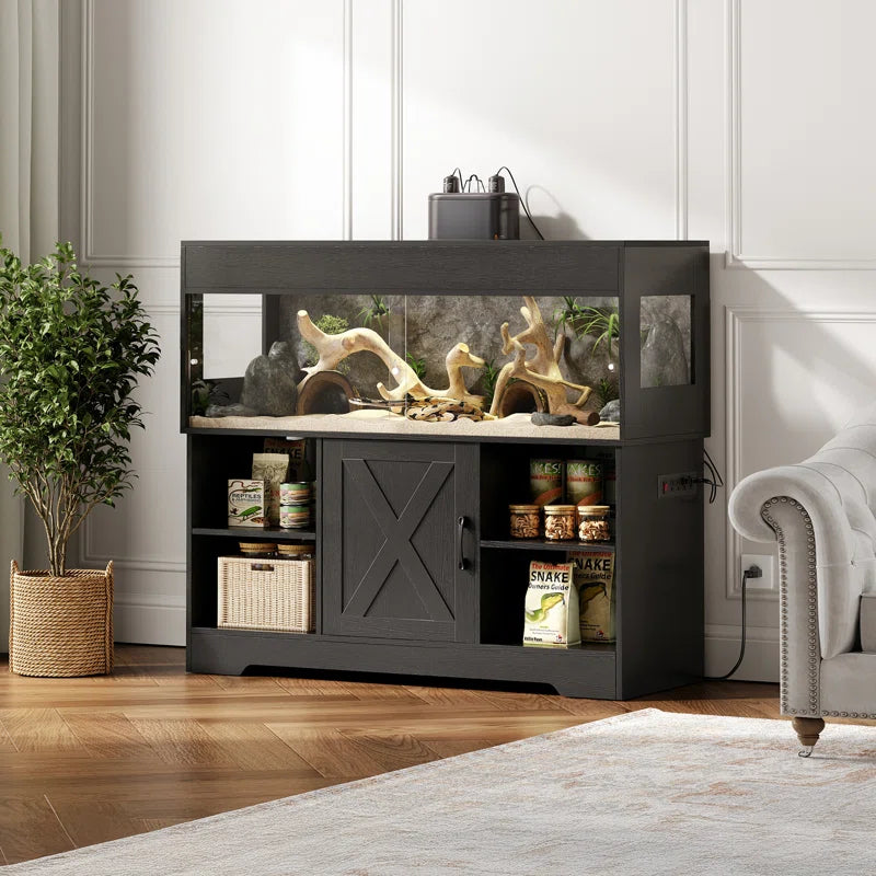 Reptile Tank with Stand, Terrarium Tank with Storage Cabinet, for Lizards, Skinks, Snakes, Sliding Acrylic Doors, Mesh Top, Built-In Power Outlet Px02Rtw