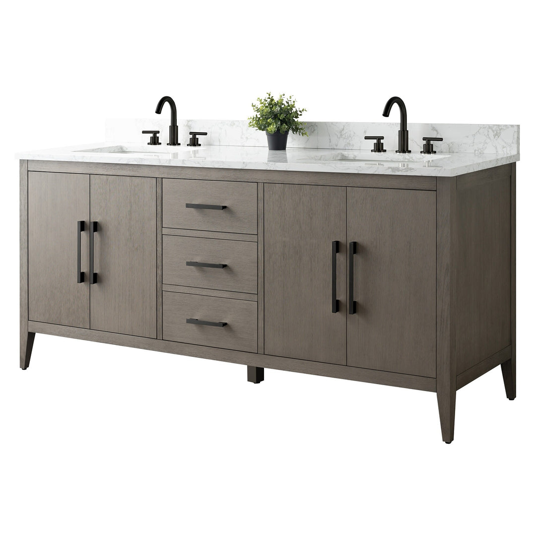 72" Double Sink Bathroom Vanity Cabinet with Engineered Marble Top
