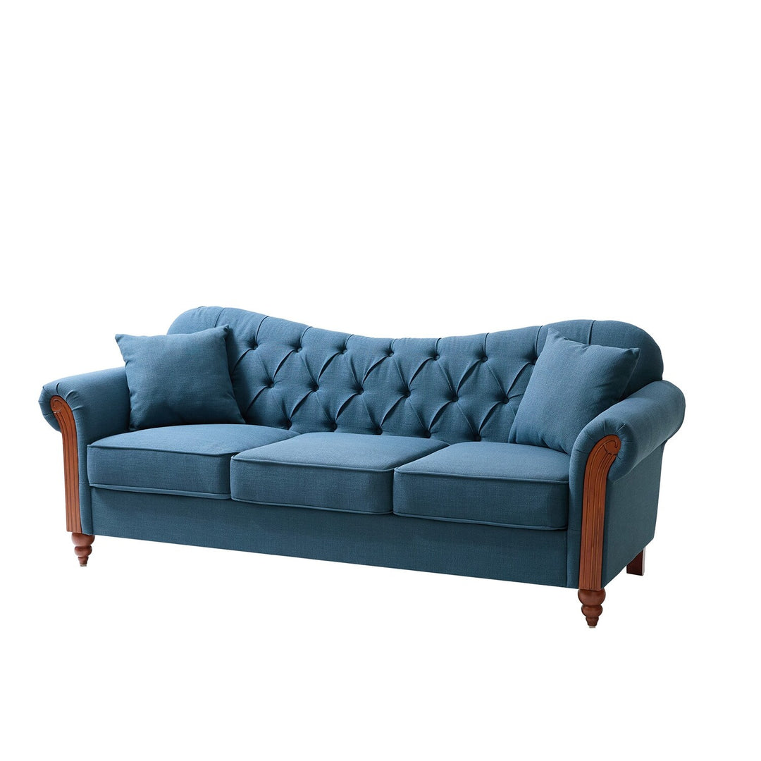 Mario Traditional 83"Wide Tufted Sofa with Solid Wood Legs and Pillows by